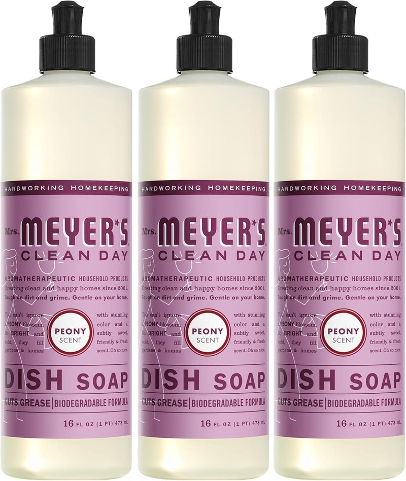 MRS. MEYER'S CLEAN DAY Liquid Dish Soap, Peony, 16 Fl. Oz - Pack of 3 - Image 1
